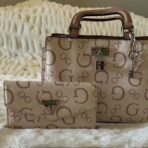 GUESS Pink Logo Satchel and Wallet Set